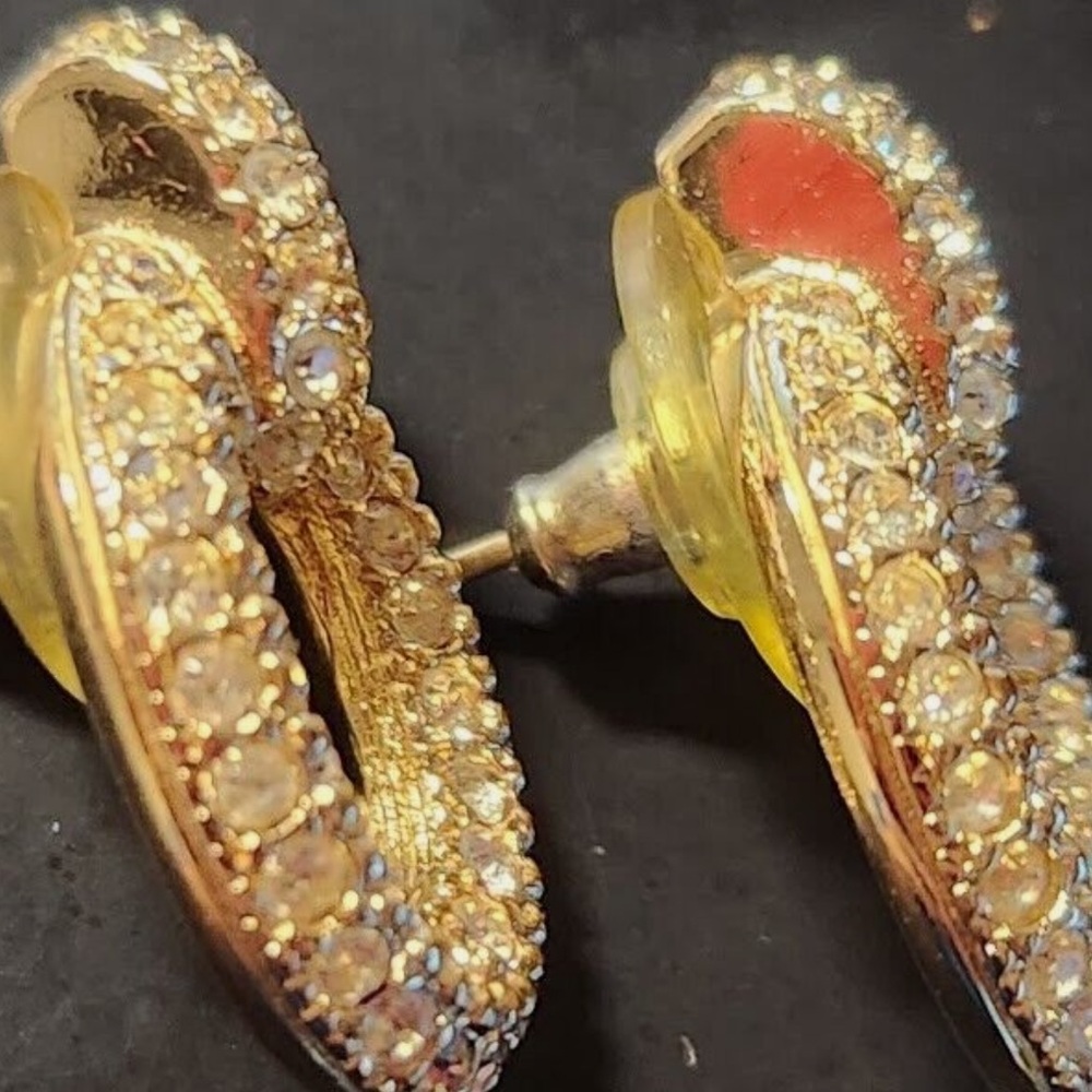 VINTAGE CHRISTIAN DIOR Signed Crystal Posts Oval Earrings 70's RARE - Picture 10 of 14